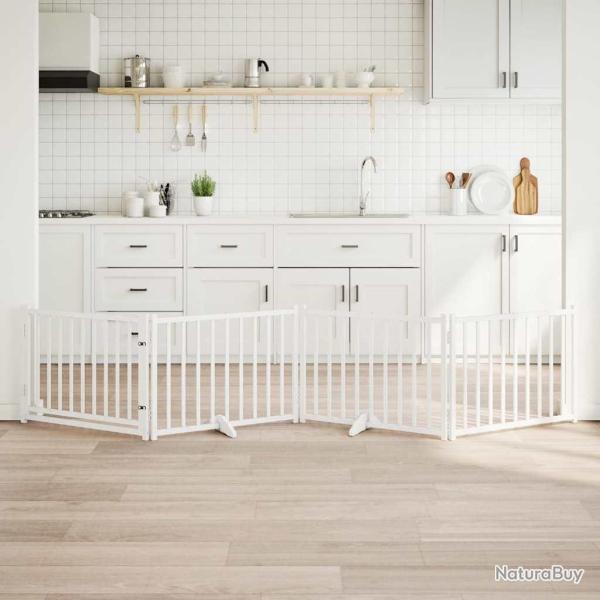 Barri�re pour chiens avec porte 4 panneaux bois de sapin massif