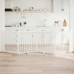 Barri&egrave;re pour chiens avec porte 4 panneaux bois de sapin massif