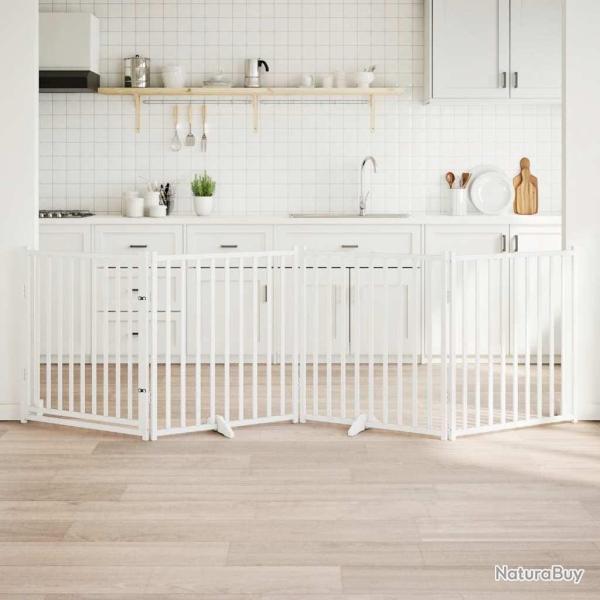 Barri�re pour chiens avec porte 4 panneaux bois de sapin massif