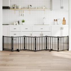 Barri&egrave;re pour chiens avec porte 6 panneaux bois de sapin massif