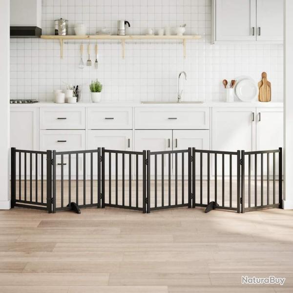 Barri�re pour chiens avec porte 6 panneaux bois de sapin massif