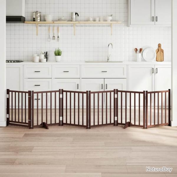 Barri�re pour chiens avec porte 6 panneaux bois de sapin massif