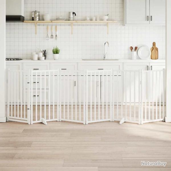 Barri�re pour chiens avec porte 6 panneaux bois de sapin massif