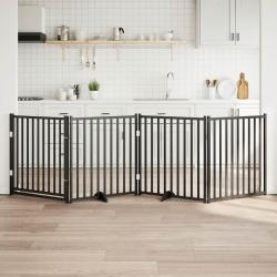 Barri&egrave;re pour chiens avec porte 4 panneaux bois de sapin massif