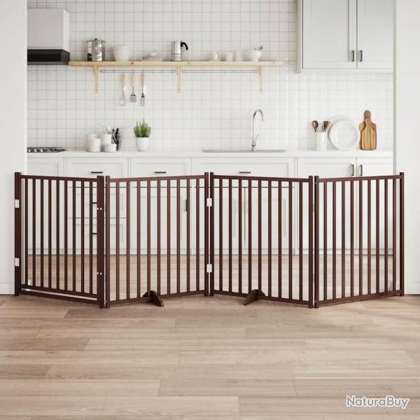 Barri�re pour chiens avec porte 4 panneaux bois de sapin massif