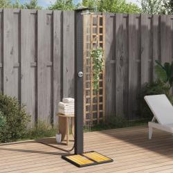 Douche d'ext&eacute;rieur noir 50x55x224 cm r&eacute;sine tress&eacute;e bois acacia