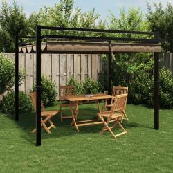 Tonnelle de jardin avec toit r&eacute;tractable taupe 3x3 m aluminium