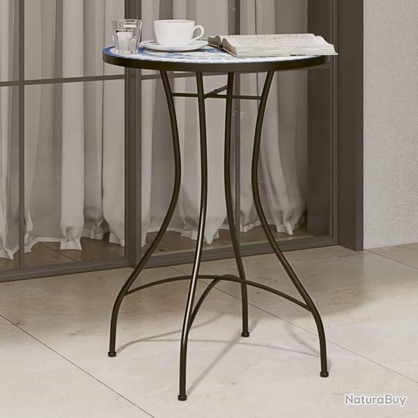 Table de bistro mosa�que bleu et blanc �50x70 cm c�ramique