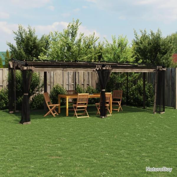 Tonnelle avec parois en filet taupe 6x3 m acier