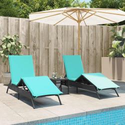 Chaises longues lot de 2 avec table noir r&eacute;sine tress&eacute;e