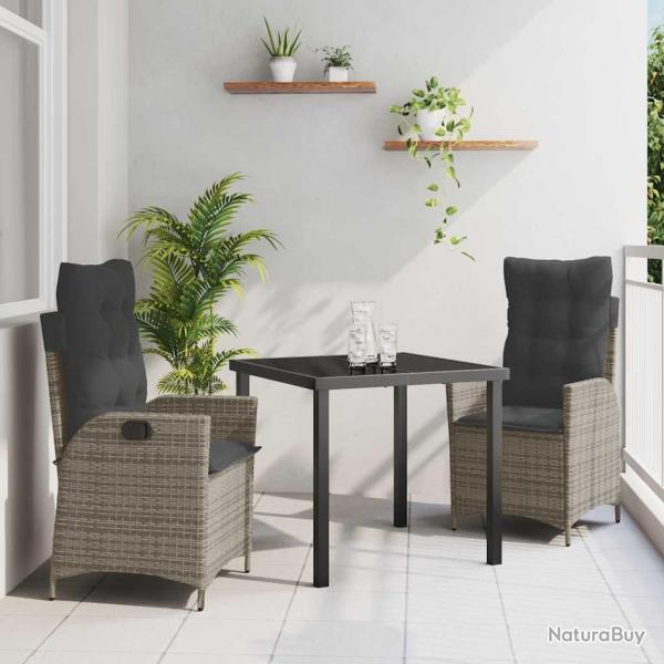 Ensemble de salle � manger pour jardin 3 pcs Gris polyrotin