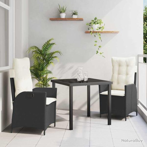 Ensemble de salle � manger pour jardin 3 pcs Noir polyrotin
