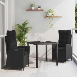 Ensemble de salle &agrave; manger pour jardin 3 pcs Noir polyrotin