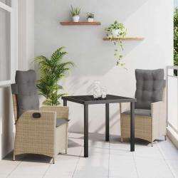 Ensemble de salle &agrave; manger pour jardin 3 pcs Beige polyrotin
