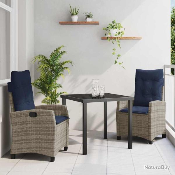 Ensemble de salle � manger pour jardin 3 pcs Gris polyrotin