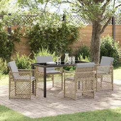 Ensemble de salle &agrave; manger pour jardin 5 pcs Beige polyrotin