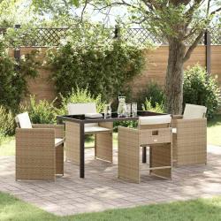 Ensemble de salle &agrave; manger pour jardin 5 pcs Beige polyrotin