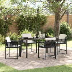 Ensemble de salle &agrave; manger pour jardin 5 pcs Noir polyrotin