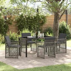 Ensemble de salle &agrave; manger pour jardin 5 pcs Gris polyrotin