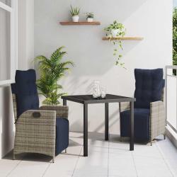 Ensemble de salle &agrave; manger pour jardin 3 pcs Gris et Noir Rotin