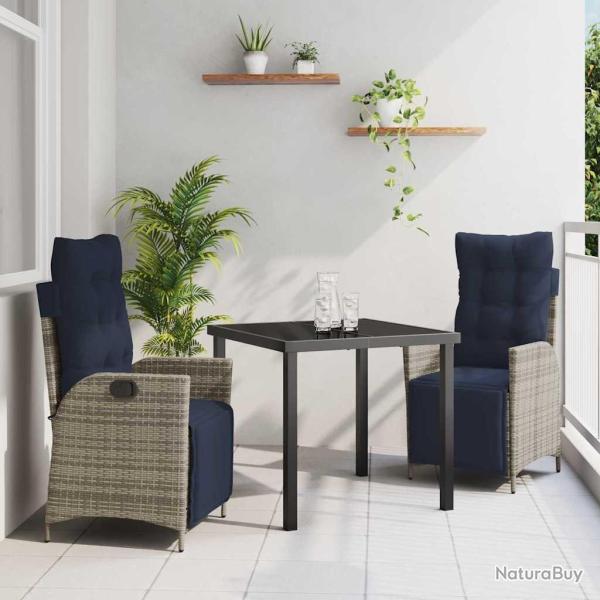 Ensemble de salle � manger pour jardin 3 pcs Gris et Noir Rotin
