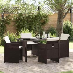Ensemble de salle &agrave; manger pour jardin 5 pcs Marron polyrotin