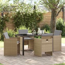 Ensemble de salle &agrave; manger pour jardin 5 pcs Beige polyrotin