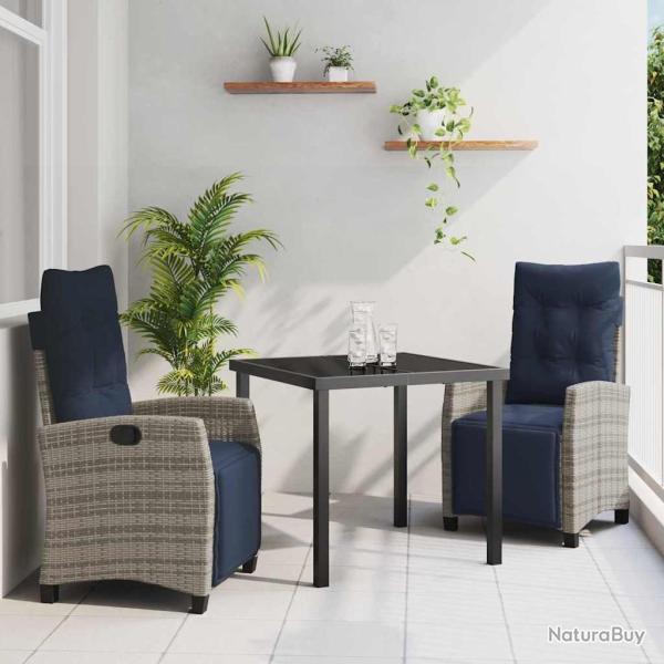 Ensemble de salle � manger pour jardin 3 pcs Gris polyrotin