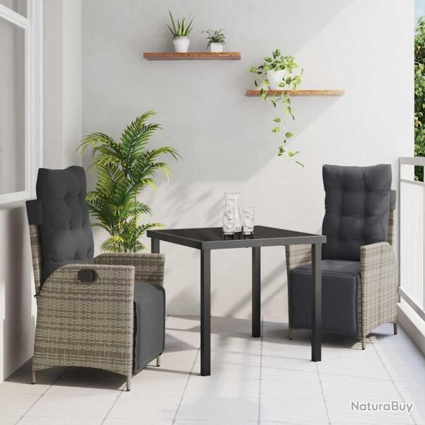 Ensemble de salle � manger pour jardin 3 pcs Gris polyrotin