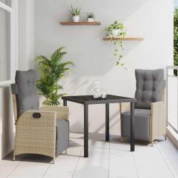 Ensemble de salle &agrave; manger pour jardin 3 pcs Beige polyrotin