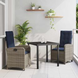Ensemble de salle &agrave; manger pour jardin 3 pcs Gris polyrotin