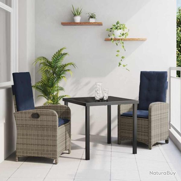 Ensemble de salle � manger pour jardin 3 pcs Gris polyrotin