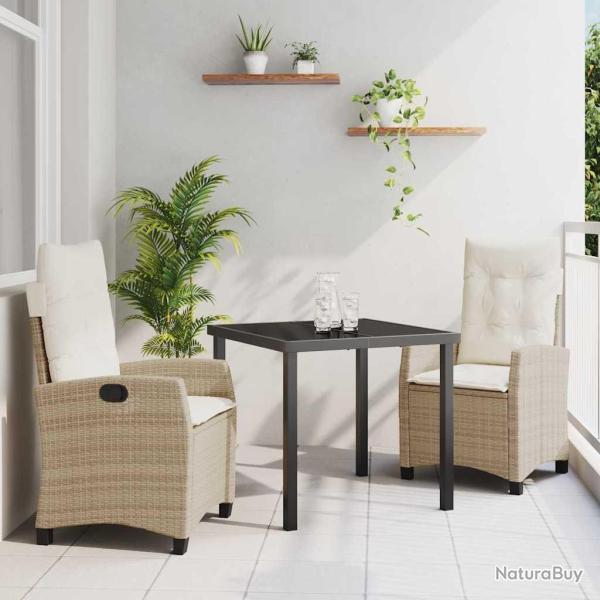 Ensemble de salle � manger pour jardin 3 pcs Beige polyrotin