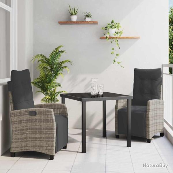 Ensemble de salle � manger pour jardin 3 pcs Gris polyrotin