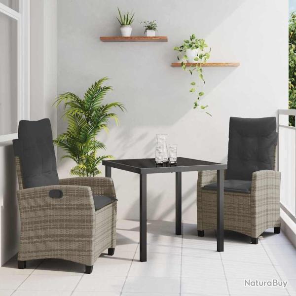 Ensemble de salle � manger pour jardin 3 pcs Gris polyrotin