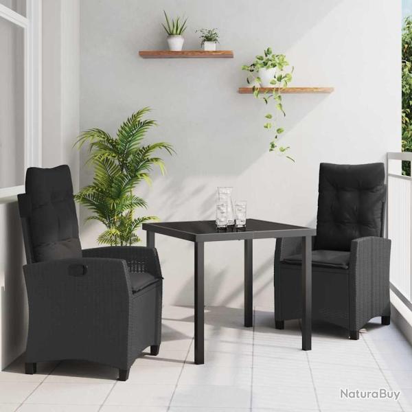 Ensemble de salle � manger pour jardin 3 pcs Noir polyrotin