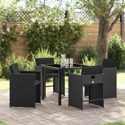 Ensemble de salle &agrave; manger pour jardin 5 pcs Noir polyrotin