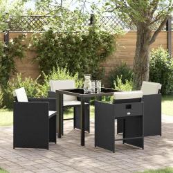 Ensemble de salle &agrave; manger pour jardin 5 pcs Noir polyrotin