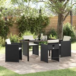 Ensemble de salle &agrave; manger pour jardin 5 pcs Noir polyrotin