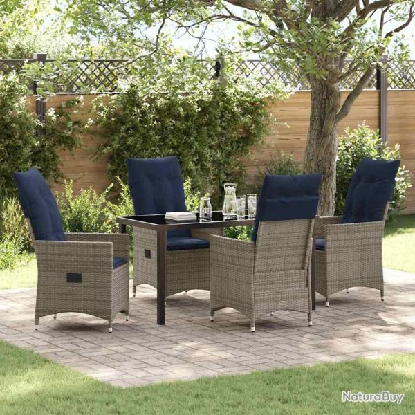 Ensemble table et chaises avec coussin 5 pcs Gris Rotin PE