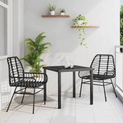 Ensemble de salle &agrave; manger pour jardin 3 pcs Noir polyrotin