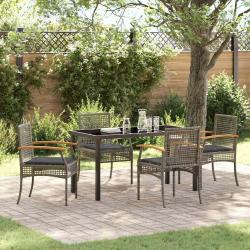 Ensemble de salle &agrave; manger pour jardin 5 pcs Gris et Noir Rotin