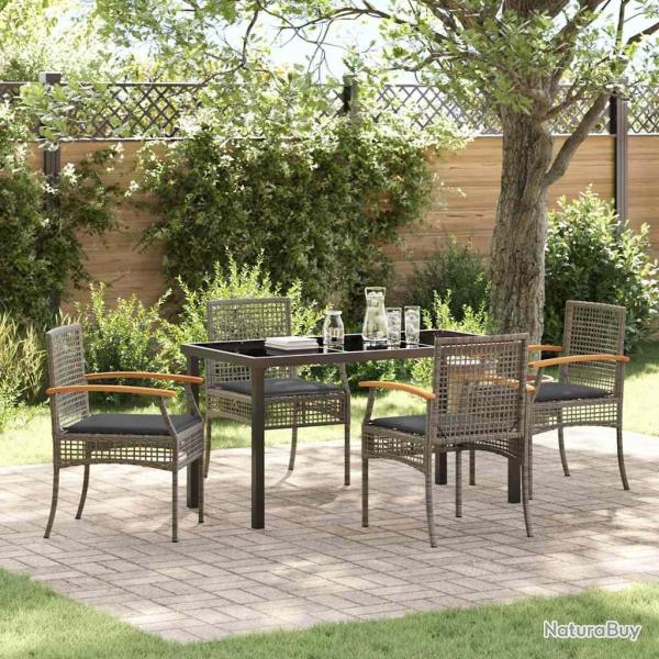 Ensemble de salle � manger pour jardin 5 pcs Gris et Noir Rotin