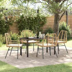 Ensemble de salle &agrave; manger pour jardin 5 pcs Marron polyrotin