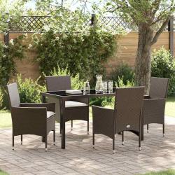 Ensemble de salle &agrave; manger pour jardin 5 pcs Marron polyrotin