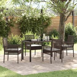 Ensemble de salle &agrave; manger pour jardin 5 pcs Marron polyrotin