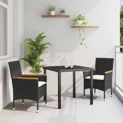 Ensemble de salle &agrave; manger pour jardin 3 pcs Noir polyrotin