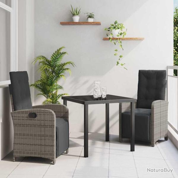Ensemble de salle � manger pour jardin 3 pcs Gris polyrotin