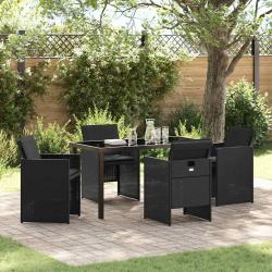 Ensemble de salle &agrave; manger pour jardin 5 pcs Noir polyrotin