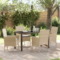 Ensemble de salle &agrave; manger pour jardin 5 pcs Beige polyrotin